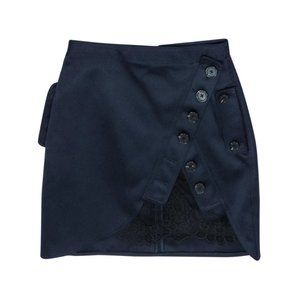 Self-Portrait Mini Skirt Navy Blue Button Accent Lace Trim Size 4